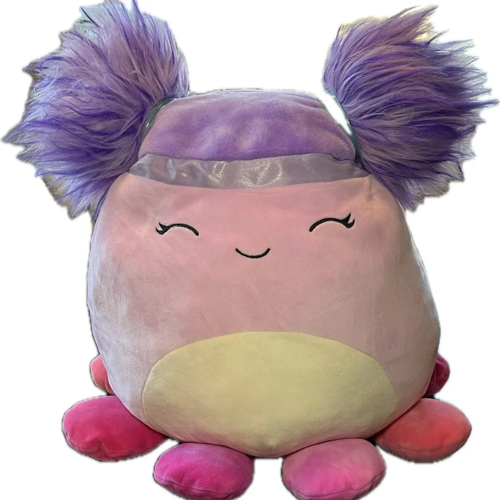 KellyToy Squishmallow 16" Squish Doo Jeanne the Pink Octopus Purple Hair